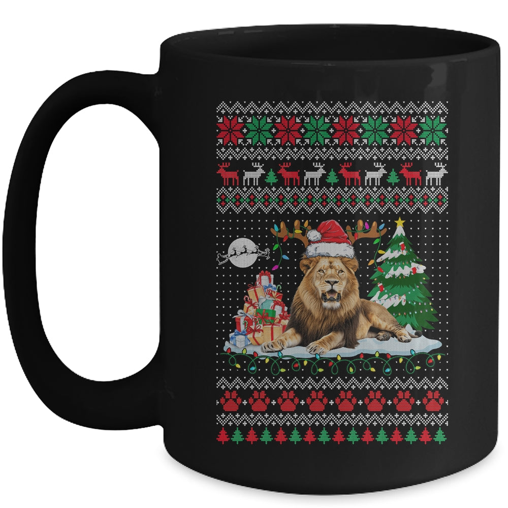Santa Reindeer Lion Ugly Christmas Xmas Ornaments Family Mug | siriusteestore