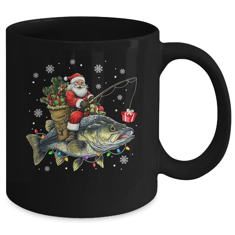 Santa Riding Bass Fish Christmas Fishing Lover Funny Xmas Mug | siriusteestore