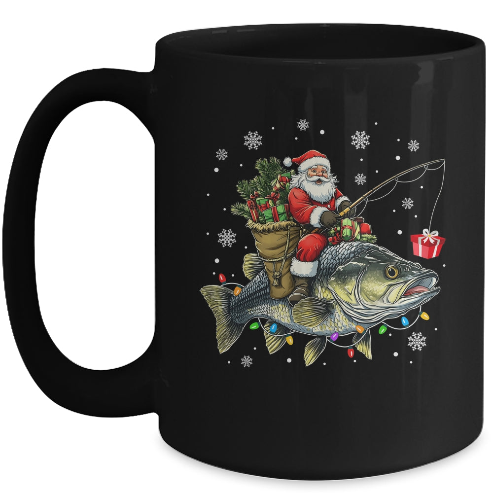 Santa Riding Bass Fish Christmas Fishing Lover Funny Xmas Mug | siriusteestore