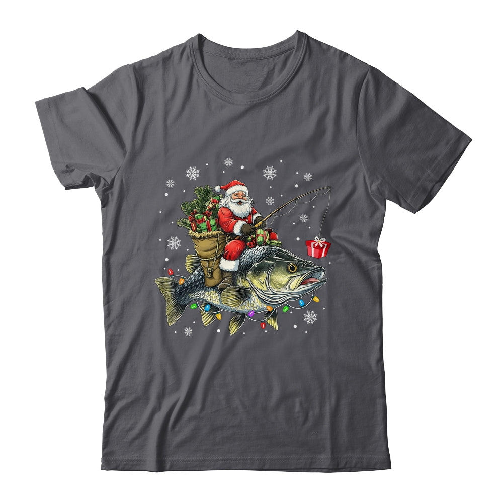Santa Riding Bass Fish Christmas Fishing Lover Funny Xmas Shirt & Sweatshirt | siriusteestore
