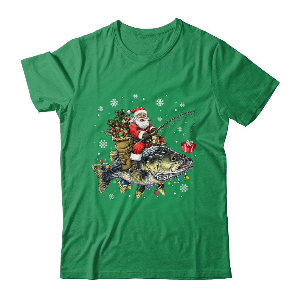 Santa Riding Bass Fish Christmas Fishing Lover Funny Xmas Shirt & Sweatshirt | siriusteestore
