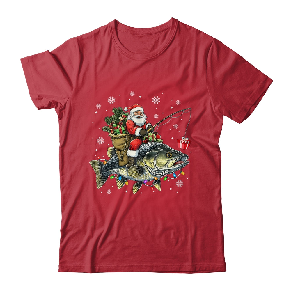 Santa Riding Bass Fish Christmas Fishing Lover Funny Xmas Shirt & Sweatshirt | siriusteestore