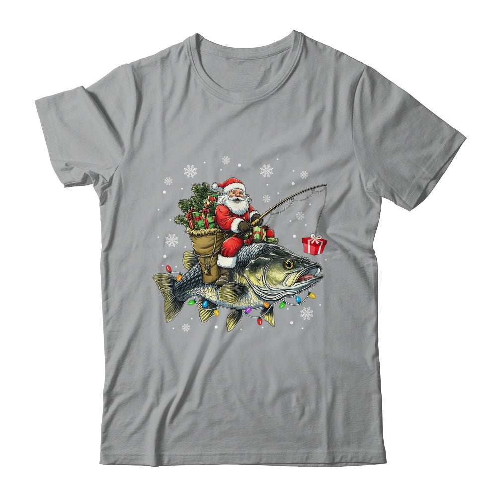 Santa Riding Bass Fish Christmas Fishing Lover Funny Xmas Shirt & Sweatshirt | siriusteestore