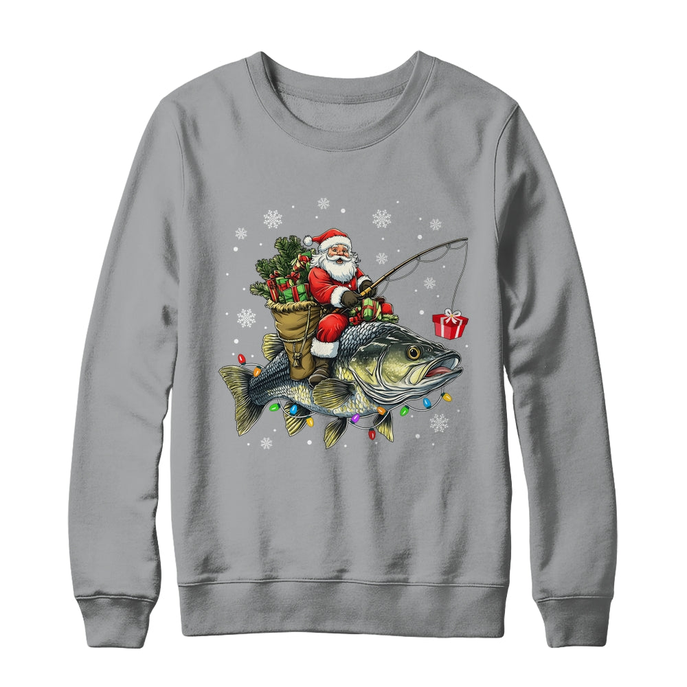 Santa Riding Bass Fish Christmas Fishing Lover Funny Xmas Shirt & Sweatshirt | siriusteestore