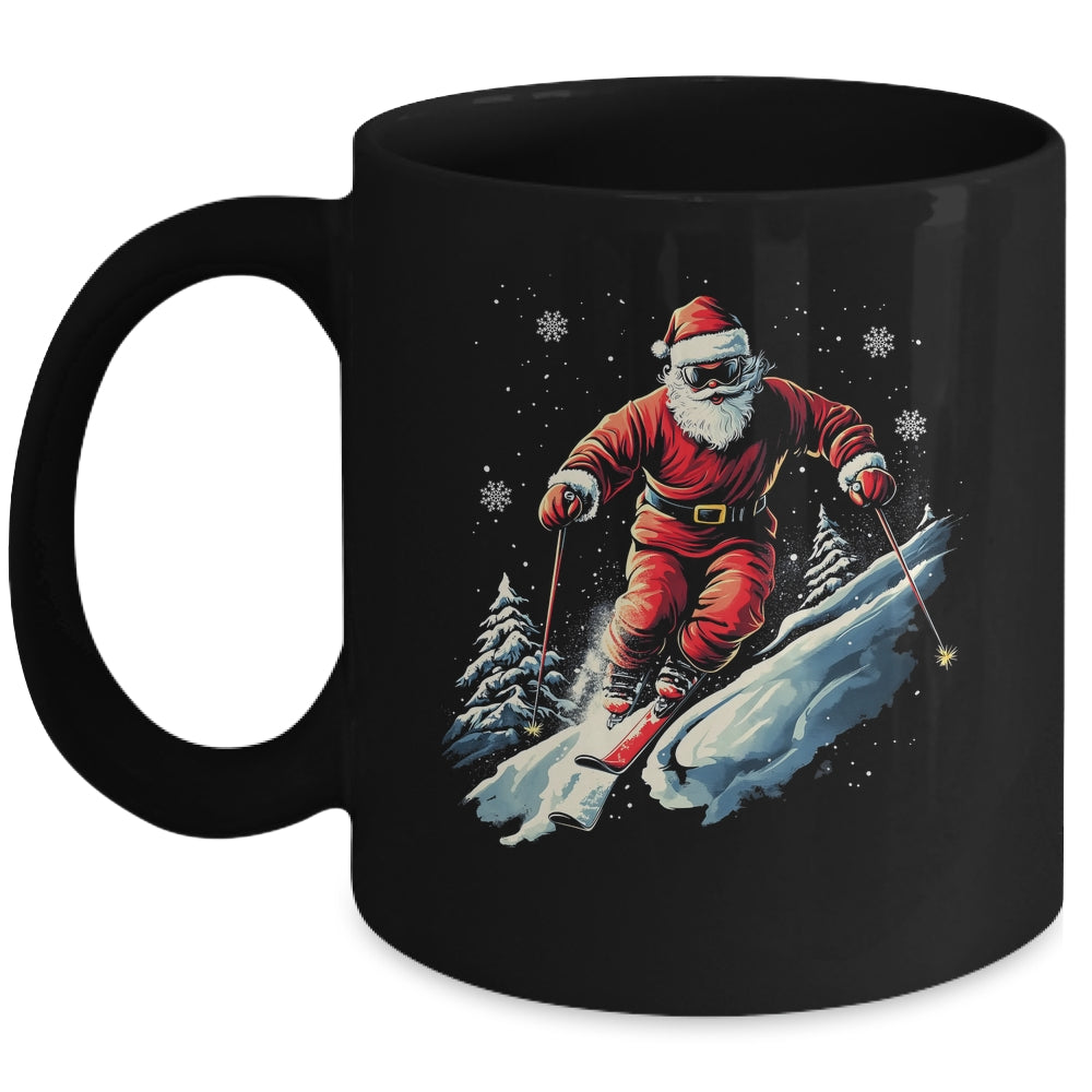 Santa Skiing Xmas Funny Christmas Skier Ski Racer Lover Men Mug | siriusteestore