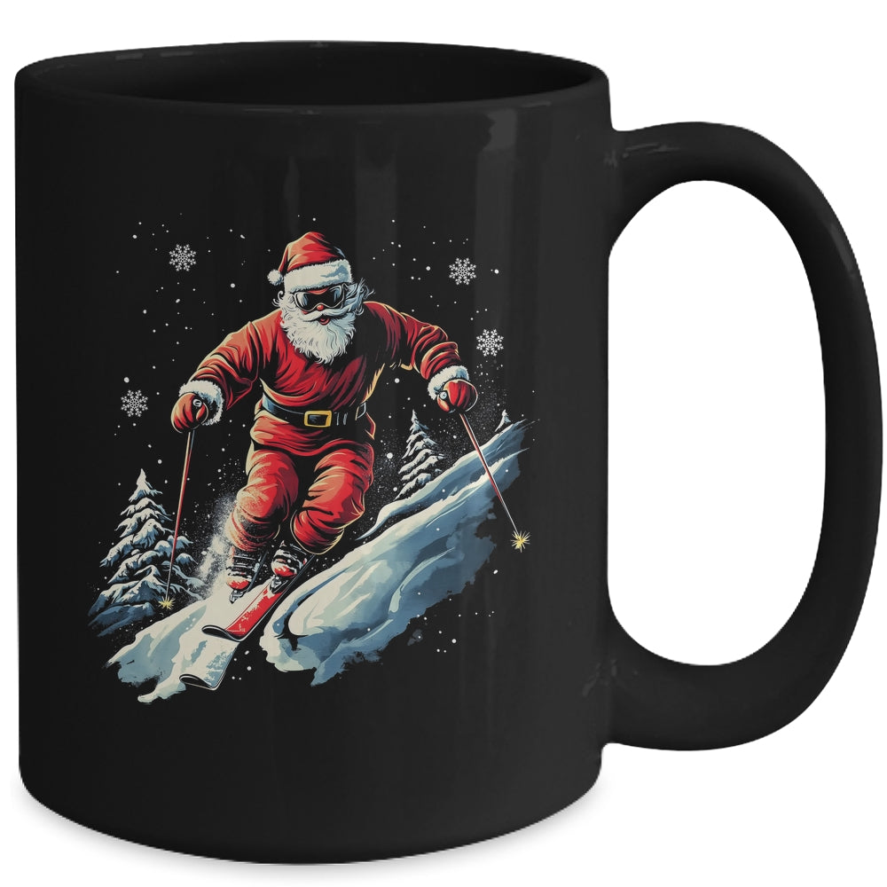 Santa Skiing Xmas Funny Christmas Skier Ski Racer Lover Men Mug | siriusteestore