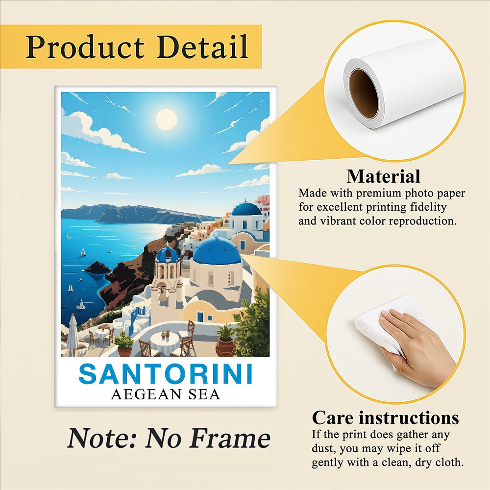 Santorini Greece Aegean Sea Art Poster Beautiful Travel Destination Wall Decor Painting Landscape Print Picture Ideal For Home Living Room Office Bedroom Decor Unframed | siriusteestore