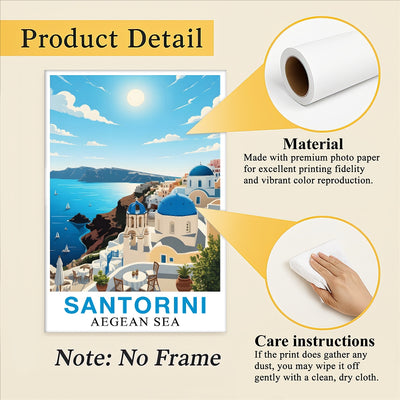 Santorini Greece Aegean Sea Art Poster Beautiful Travel Destination Wall Decor Painting Landscape Print Picture Ideal For Home Living Room Office Bedroom Decor Unframed | siriusteestore