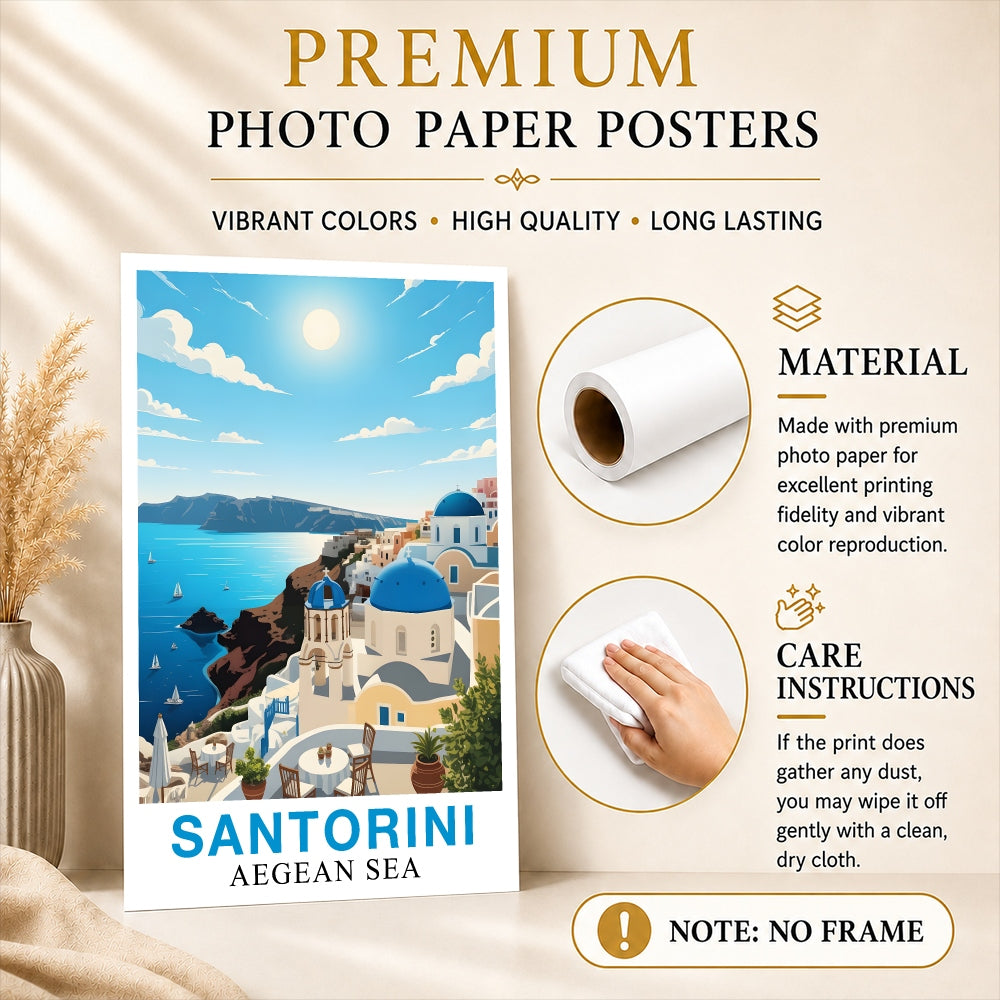 Santorini Greece Aegean Sea Art Poster Beautiful Travel Destination Wall Decor Painting Landscape Print Picture Ideal For Home Living Room Office Bedroom Decor Unframed | siriusteestore