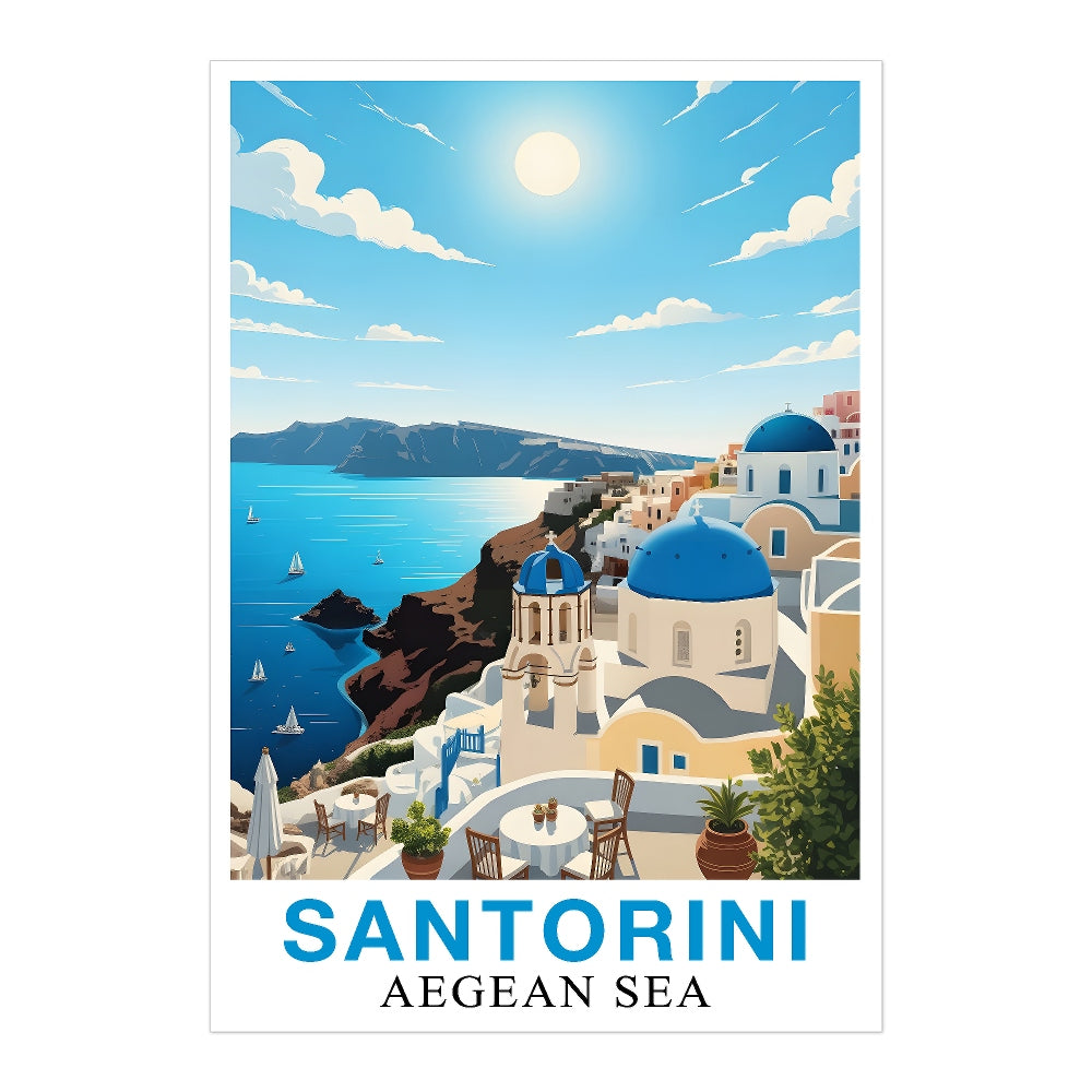 Santorini Greece Aegean Sea Art Poster Beautiful Travel Destination Wall Decor Painting Landscape Print Picture Ideal For Home Living Room Office Bedroom Decor Unframed | siriusteestore