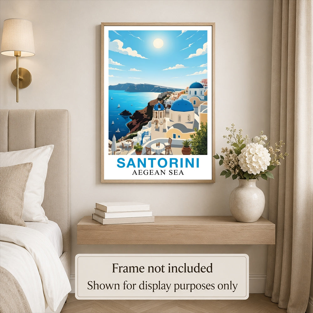 Santorini Greece Aegean Sea Art Poster Beautiful Travel Destination Wall Decor Painting Landscape Print Picture Ideal For Home Living Room Office Bedroom Decor Unframed | siriusteestore