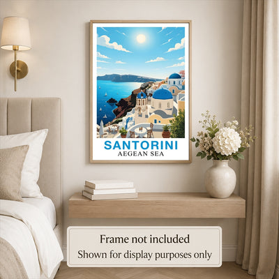 Santorini Greece Aegean Sea Art Poster Beautiful Travel Destination Wall Decor Painting Landscape Print Picture Ideal For Home Living Room Office Bedroom Decor Unframed | siriusteestore
