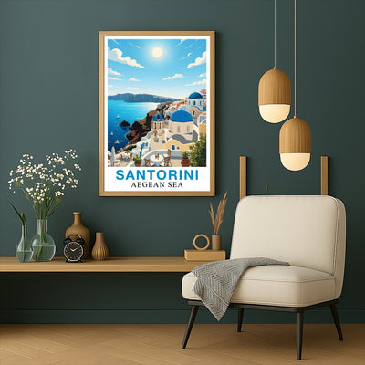 Santorini Greece Aegean Sea Art Poster Beautiful Travel Destination Wall Decor Painting Landscape Print Picture Ideal For Home Living Room Office Bedroom Decor Unframed | siriusteestore