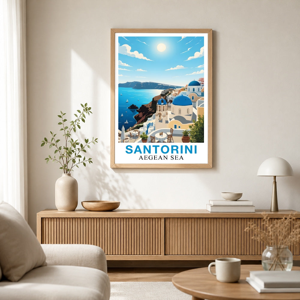 Santorini Greece Aegean Sea Art Poster Beautiful Travel Destination Wall Decor Painting Landscape Print Picture Ideal For Home Living Room Office Bedroom Decor Unframed | siriusteestore