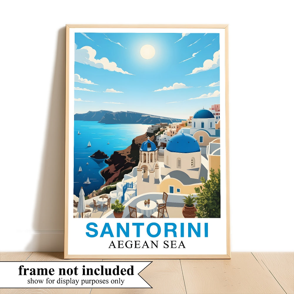 Santorini Greece Aegean Sea Art Poster Beautiful Travel Destination Wall Decor Painting Landscape Print Picture Ideal For Home Living Room Office Bedroom Decor Unframed | siriusteestore