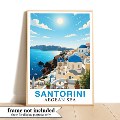 Santorini Greece Aegean Sea Art Poster Beautiful Travel Destination Wall Decor Painting Landscape Print Picture Ideal For Home Living Room Office Bedroom Decor Unframed | siriusteestore