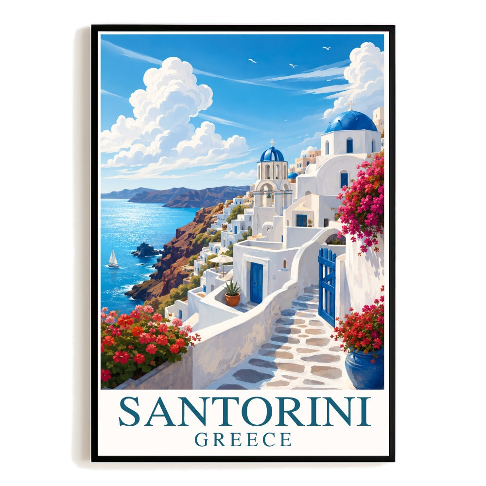 Santorini Greece Travel Poster Vintage Wall Art Decor Souvenir Landscape Print Painting For Home Living Room Office Bedroom Unframed | siriusteestore