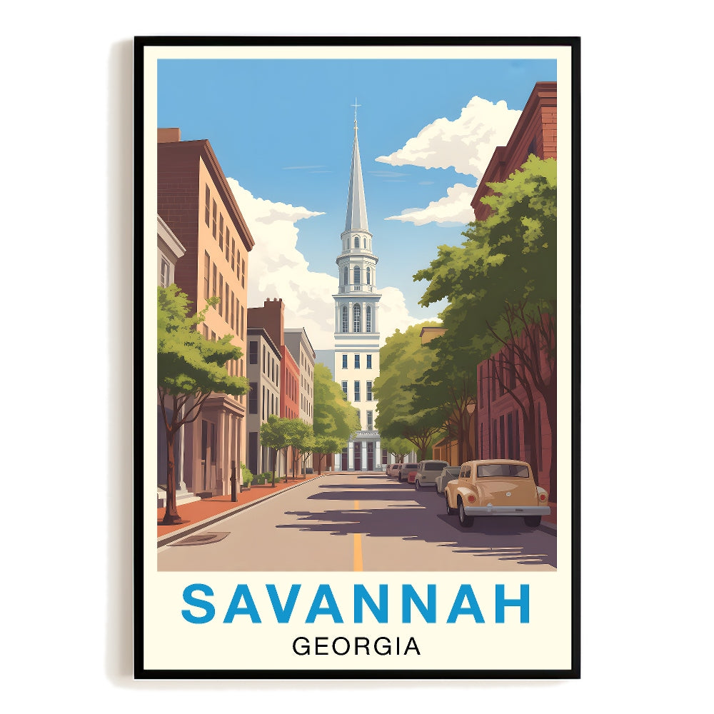Savannah Georgia Vintage Travel Poster Classic City Cityscape Souvenir Wall Art Landscape Prints Paintings For Home Room Living Room Office Bedroom Decor Unframed | siriusteestore