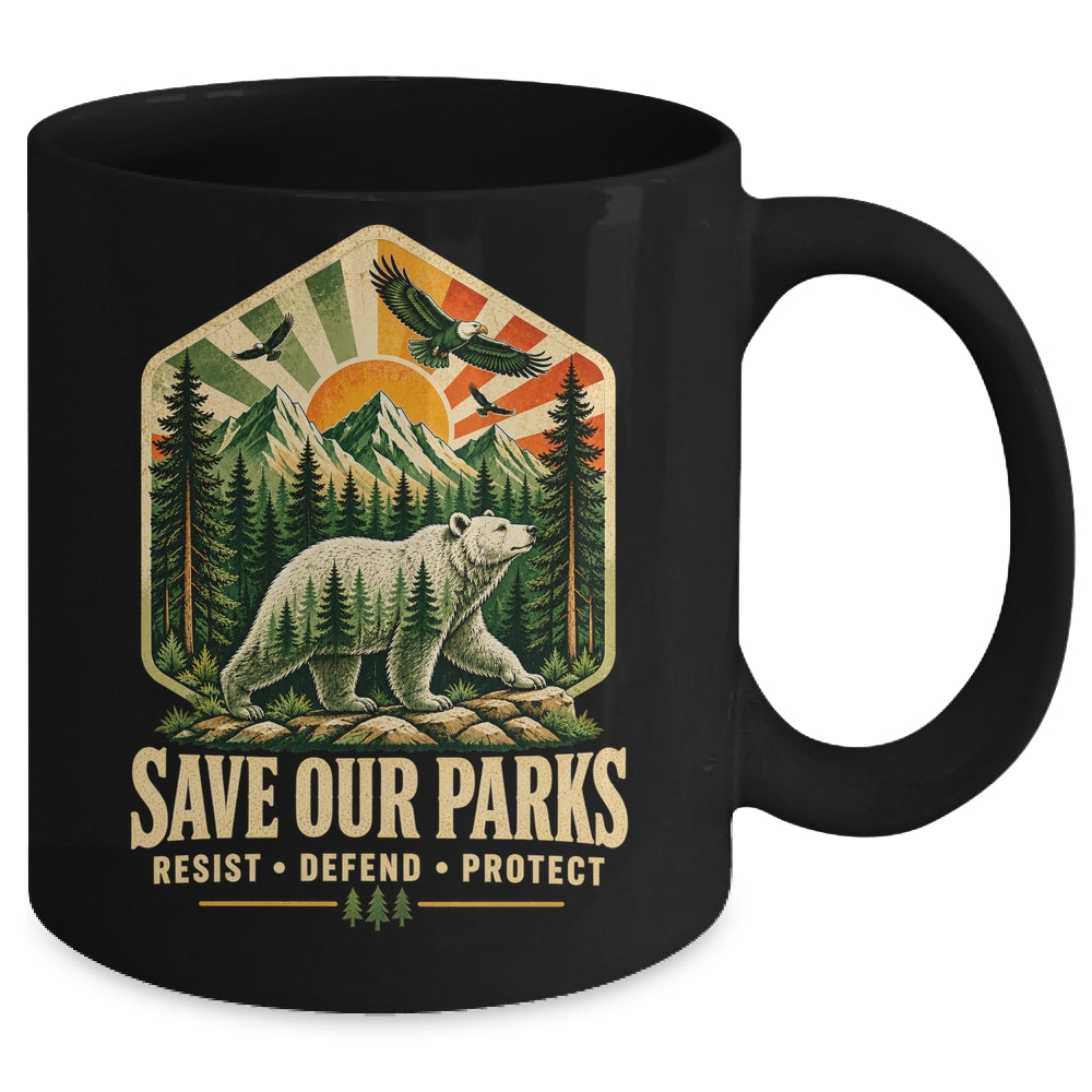 Save Our Parks Nature Hiking Camping Outdoor Vintage Graphic Mug | siriusteestore