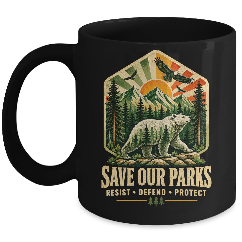 Save Our Parks Nature Hiking Camping Outdoor Vintage Graphic Mug | siriusteestore