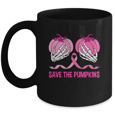 Save The Pumpkin Boobs Skeleton Hand Halloween Breast Cancer Mug | siriusteestore