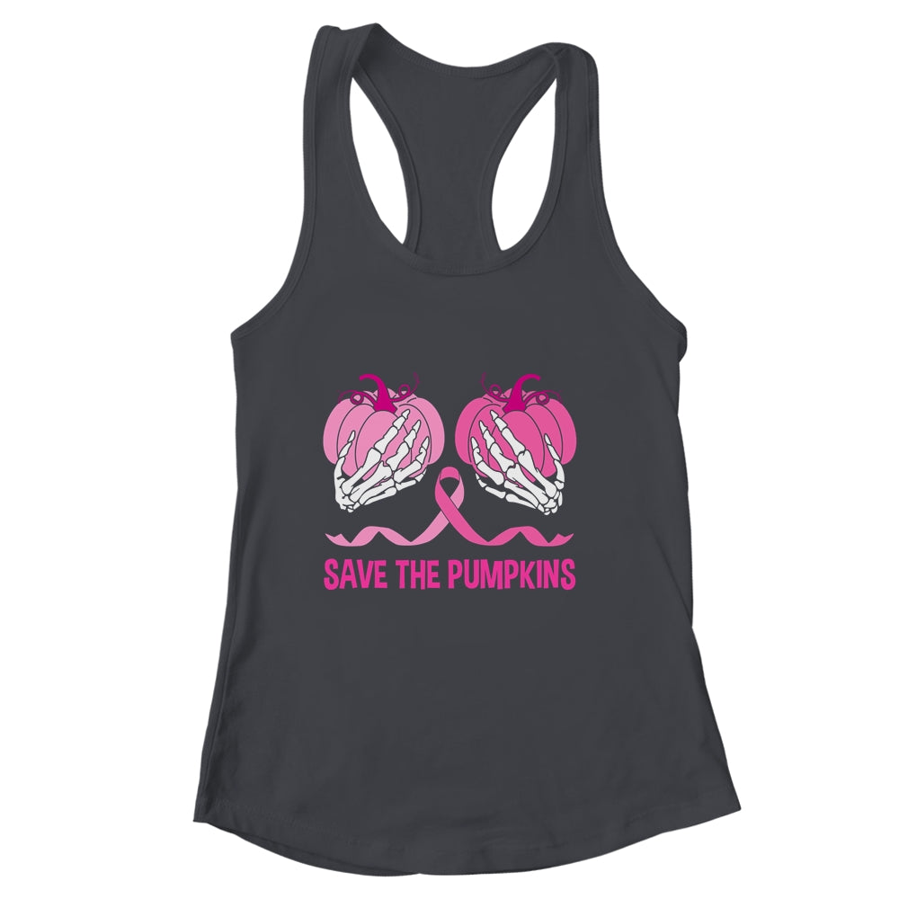 Save The Pumpkin Boobs Skeleton Hand Halloween Breast Cancer Shirt & Tank Top | siriusteestore