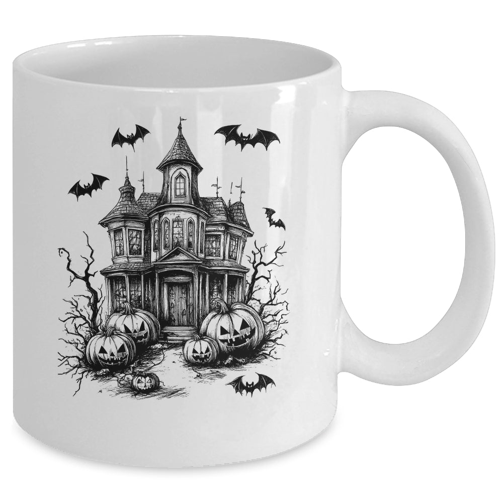 Scary Halloween House Spooky Season Bats Pumpkins Costume Mug | siriusteestore