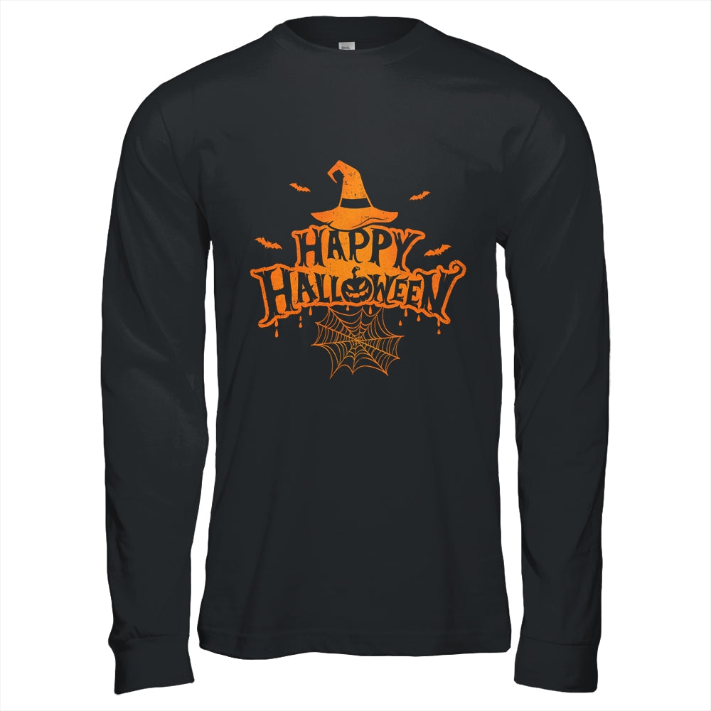 Scary Happy Halloween With Witch Hat Pumpkin Face And Bats Shirt & Hoodie | siriusteestore