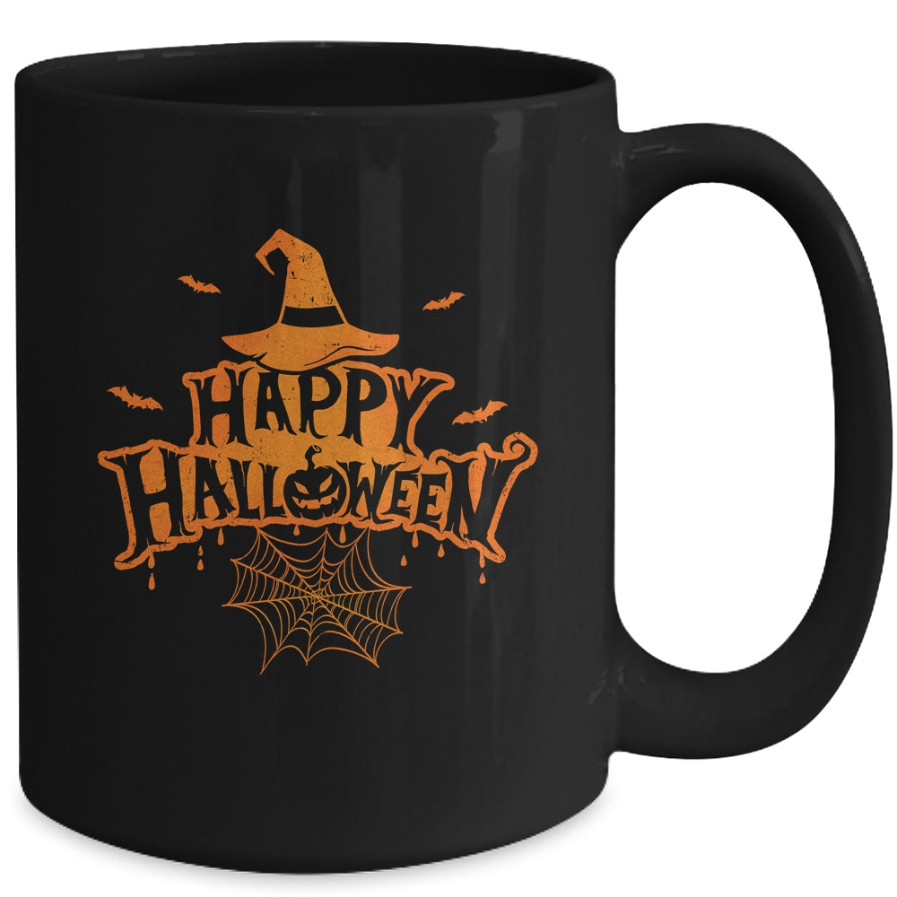 Scary Happy Halloween With Witch Hat Pumpkin Face And Bats Mug | siriusteestore