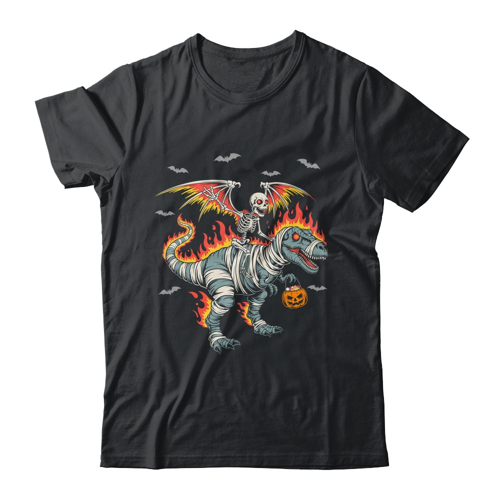 Scary Skeleton Riding Dinosaur T-Rex Halloween Pumpkin Shirt & Hoodie | siriusteestore