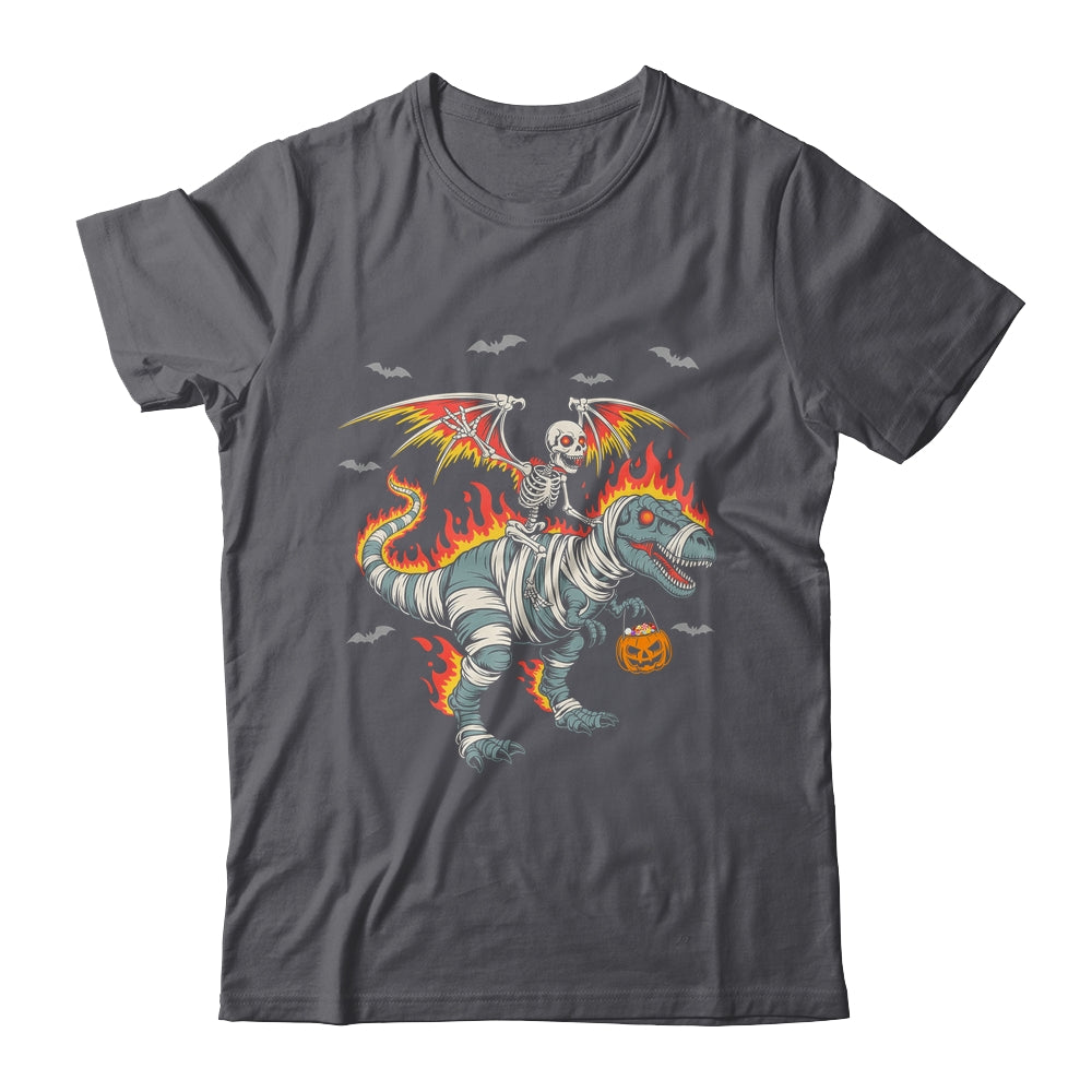 Scary Skeleton Riding Dinosaur T-Rex Halloween Pumpkin Shirt & Hoodie | siriusteestore