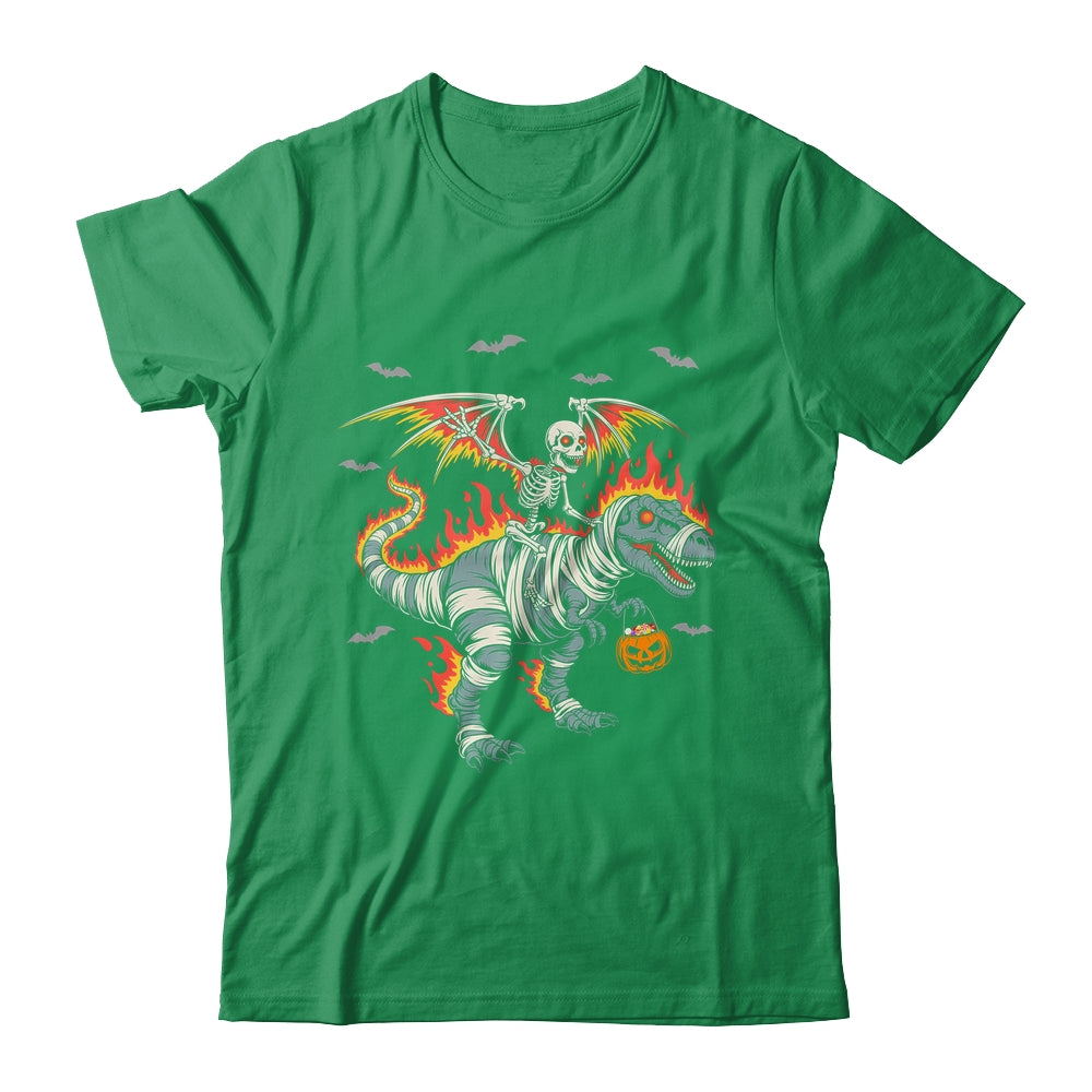 Scary Skeleton Riding Dinosaur T-Rex Halloween Pumpkin Shirt & Hoodie | siriusteestore
