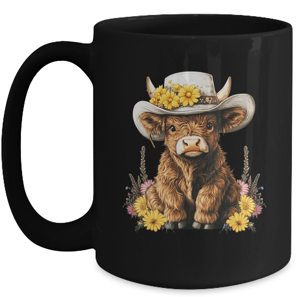 Scottish Cute Highland Cow Cattle Hairy Cow Flowers Women Mug | siriusteestore
