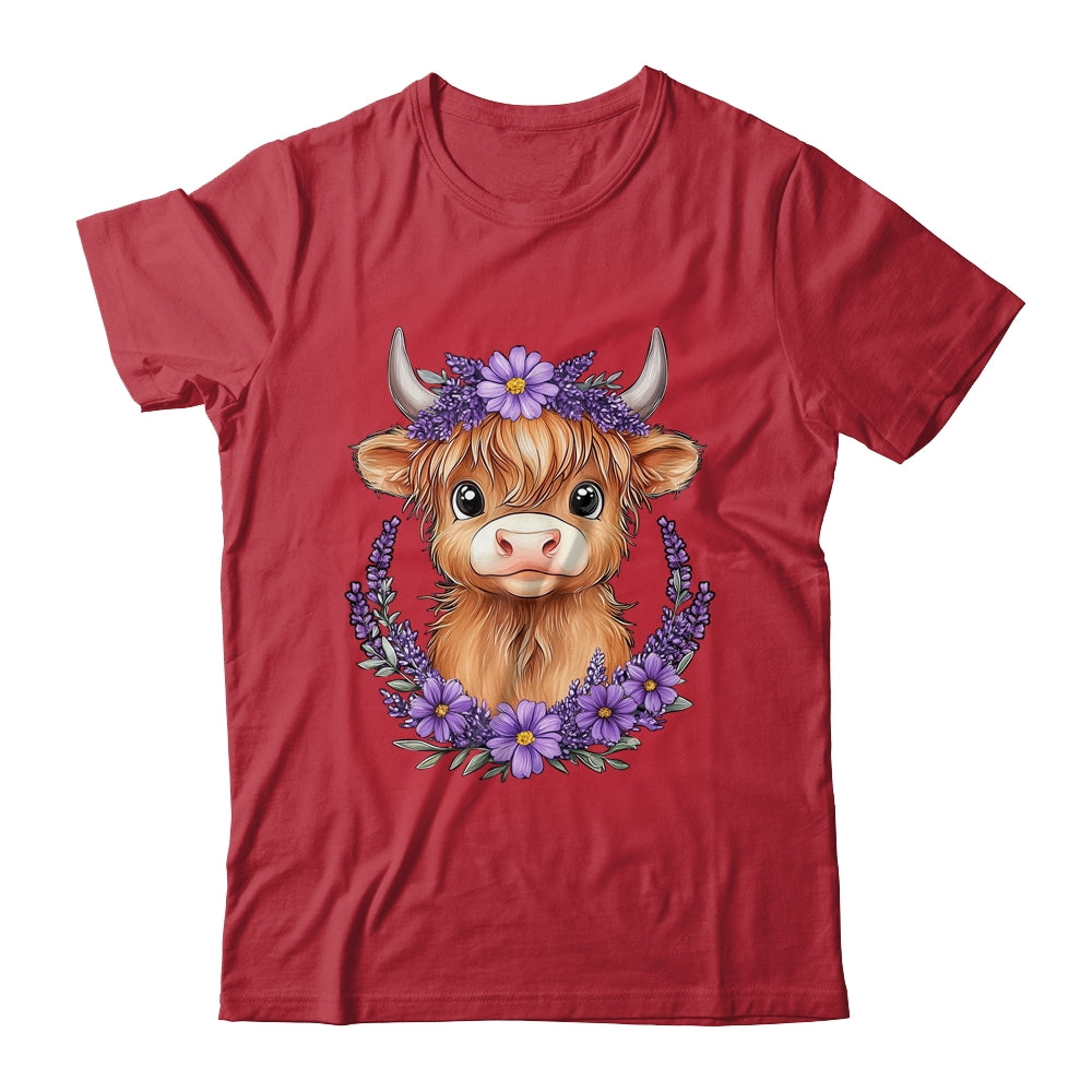 Scottish Highland Cow Baby With Purple Flowers Farmer Women Shirt & Sweatshirt | siriusteestore