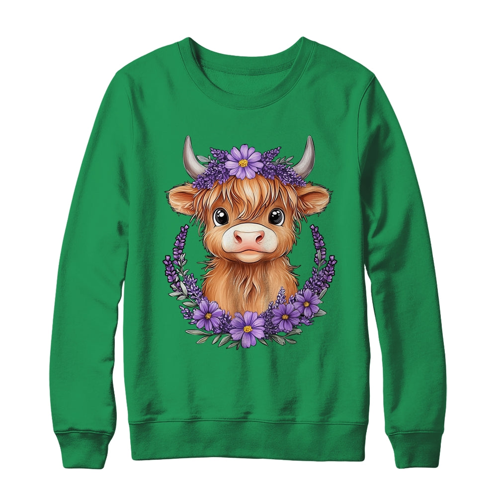 Scottish Highland Cow Baby With Purple Flowers Farmer Women Shirt & Sweatshirt | siriusteestore