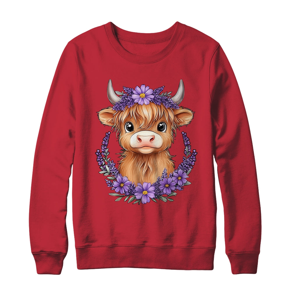 Scottish Highland Cow Baby With Purple Flowers Farmer Women Shirt & Sweatshirt | siriusteestore