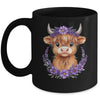 Scottish Highland Cow Baby With Purple Flowers Farmer Women Mug | siriusteestore