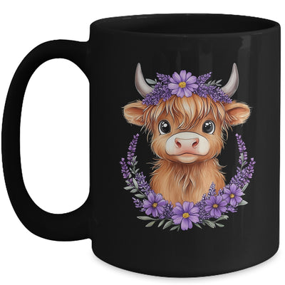 Scottish Highland Cow Baby With Purple Flowers Farmer Women Mug | siriusteestore
