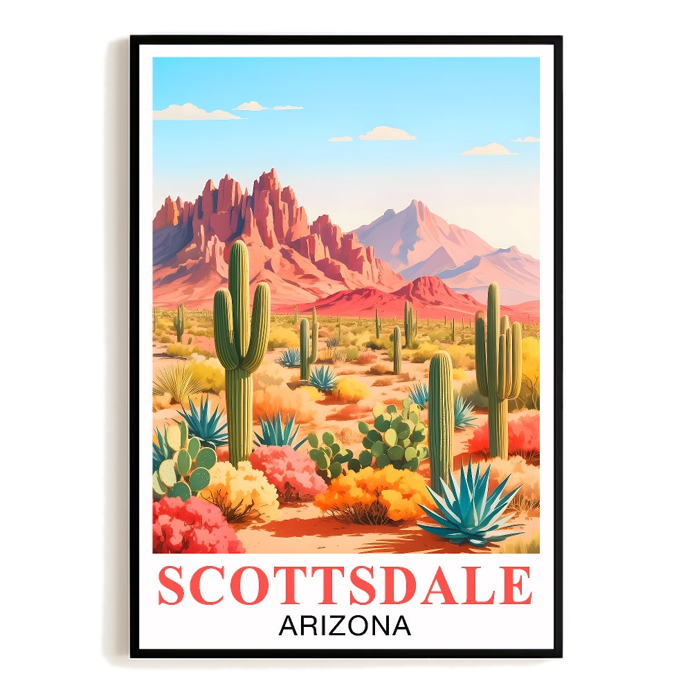 Scottsdale Arizona Vintage Travel Poster Camelback Mountain Desert Landscape Souvenir Wall Art Cactus Scenic Print For Home Office Living Room Bedroom Decor Unframed | siriusteestore