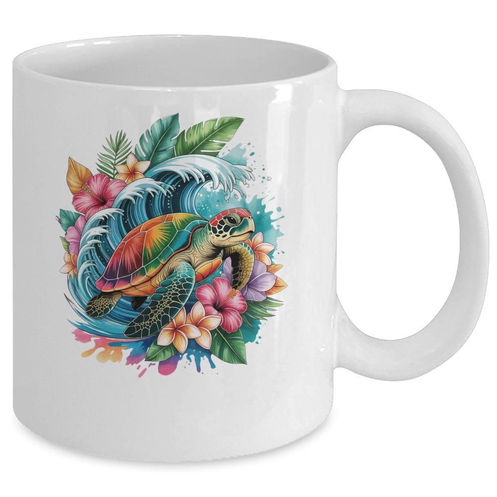 Sea Turtle Summer Vacation Ocean Tropical Flowers Hawaii Mug | siriusteestore
