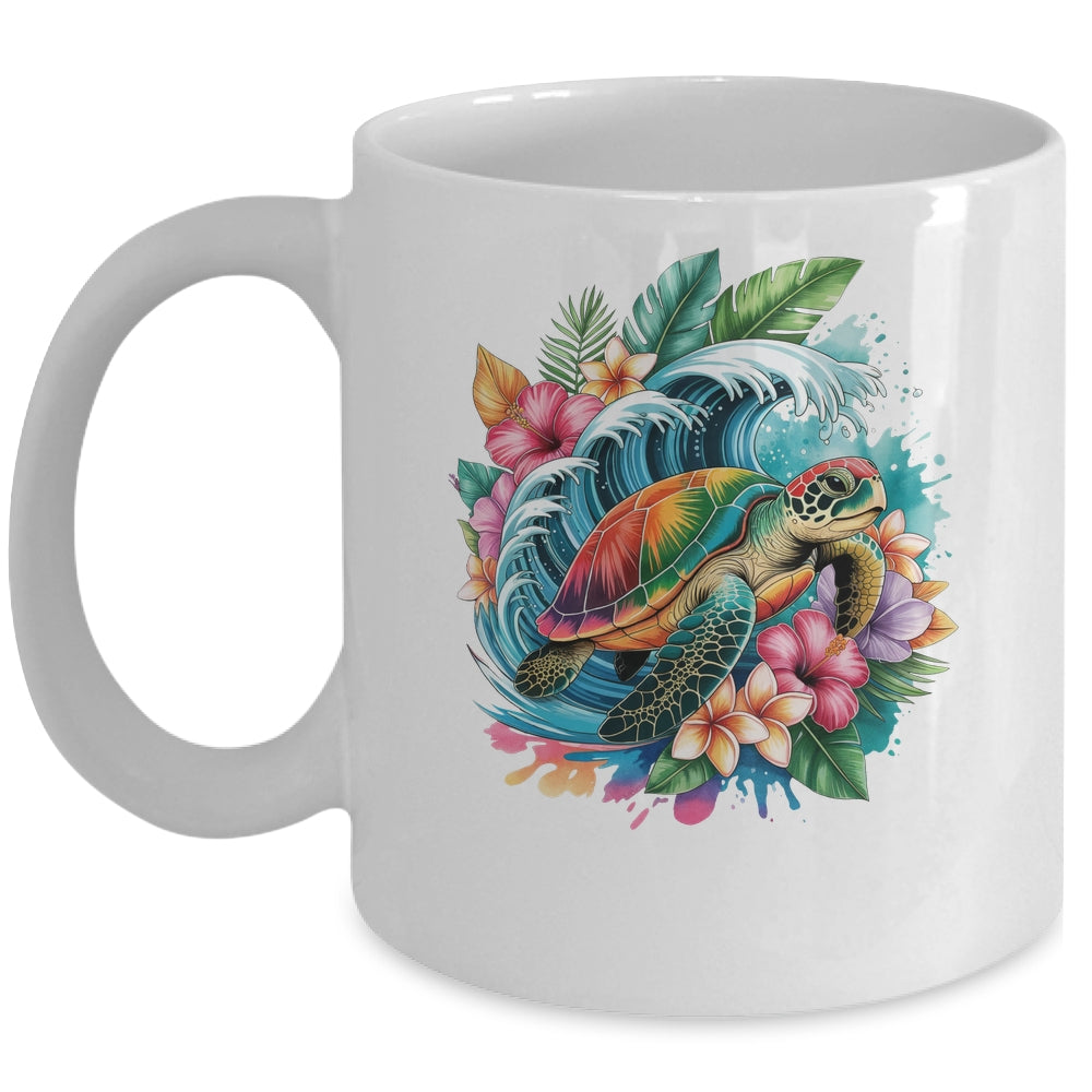 Sea Turtle Summer Vacation Ocean Tropical Flowers Hawaii Mug | siriusteestore