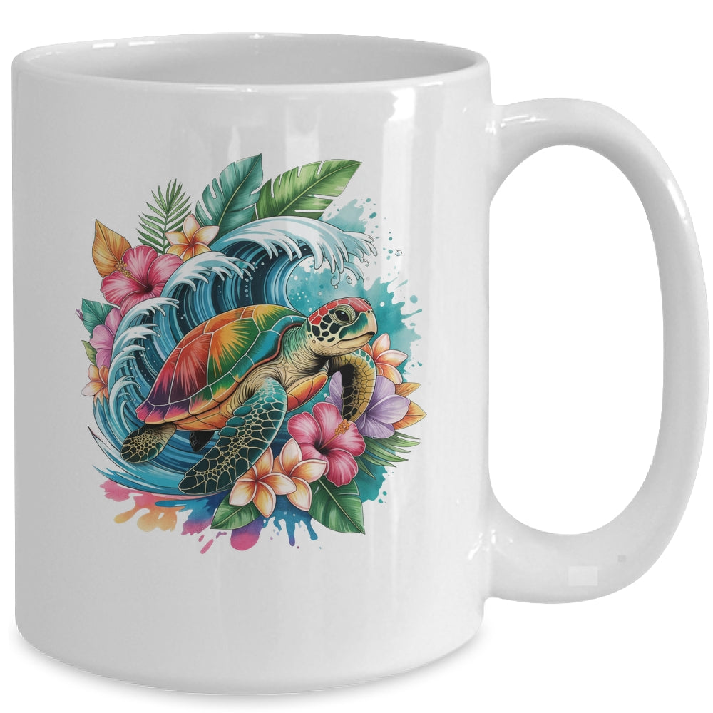 Sea Turtle Summer Vacation Ocean Tropical Flowers Hawaii Mug | siriusteestore