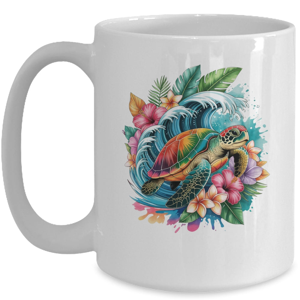 Sea Turtle Summer Vacation Ocean Tropical Flowers Hawaii Mug | siriusteestore