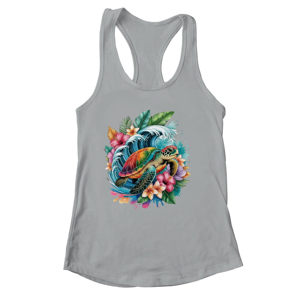 Sea Turtle Summer Vacation Ocean Tropical Flowers Hawaii Shirt & Tank Top | siriusteestore