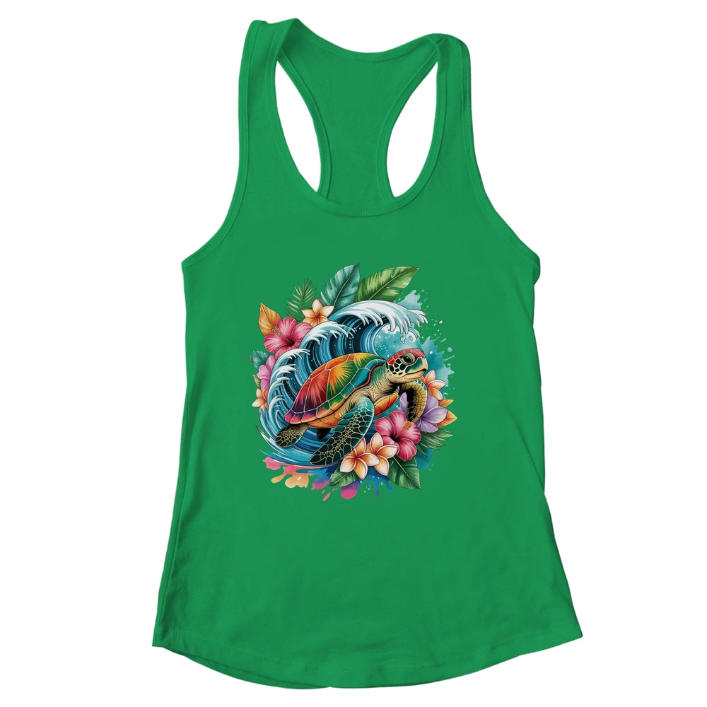 Sea Turtle Summer Vacation Ocean Tropical Flowers Hawaii Shirt & Tank Top | siriusteestore