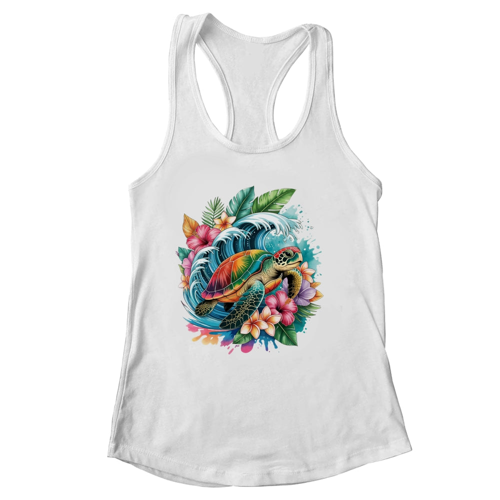 Sea Turtle Summer Vacation Ocean Tropical Flowers Hawaii Shirt & Tank Top | siriusteestore
