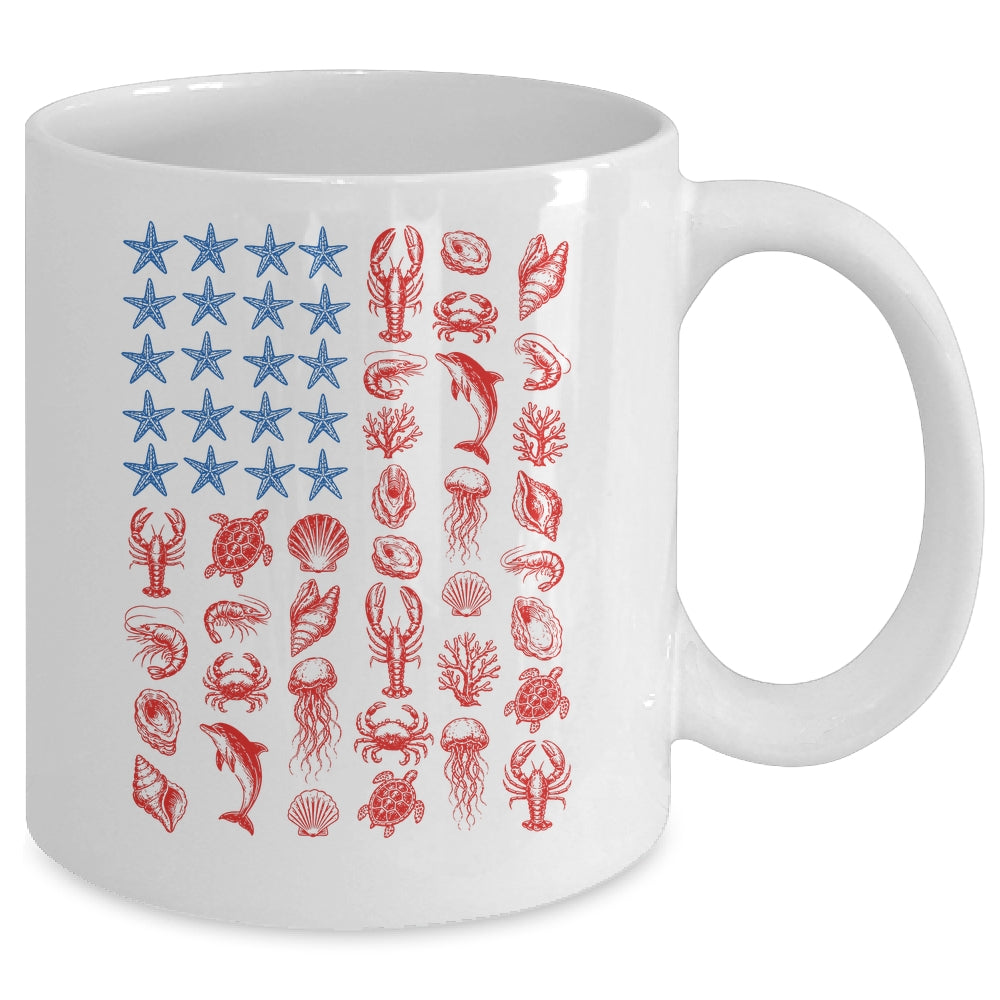 Seashell USA Flag 4Th Of July Men Women Kids Summer Coastal Mug | siriusteestore