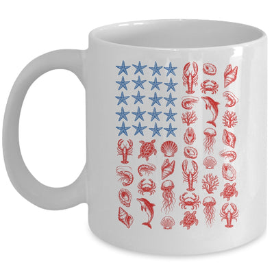 Seashell USA Flag 4Th Of July Men Women Kids Summer Coastal Mug | siriusteestore
