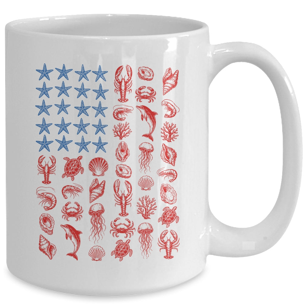 Seashell USA Flag 4Th Of July Men Women Kids Summer Coastal Mug | siriusteestore