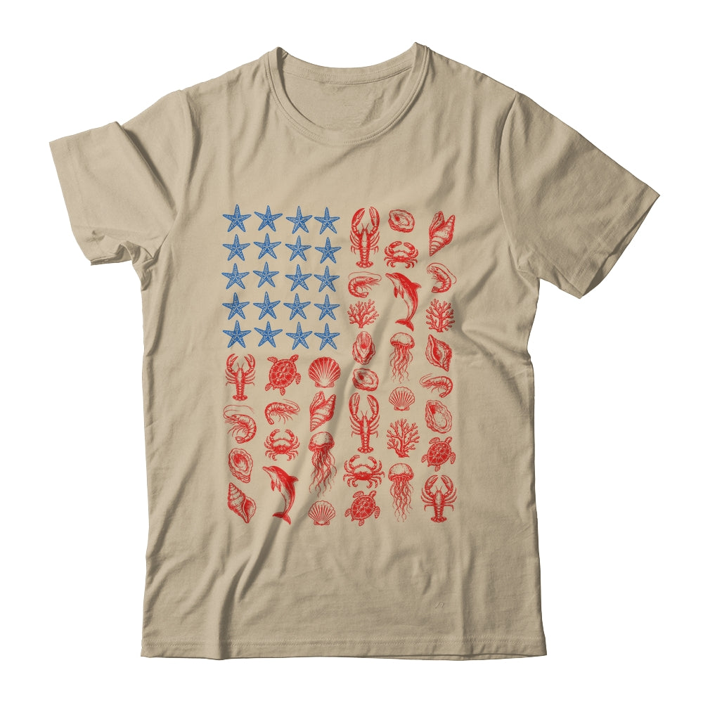 Seashell USA Flag 4Th Of July Men Women Kids Summer Coastal Shirt & Tank Top | siriusteestore